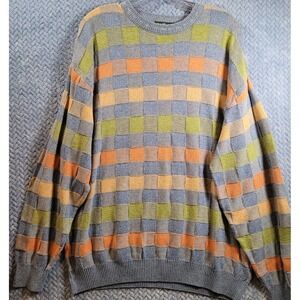 VTG‎ Norm Thompson Sweater Men's XL Multicolor Made In Canada Patchwork Cotton